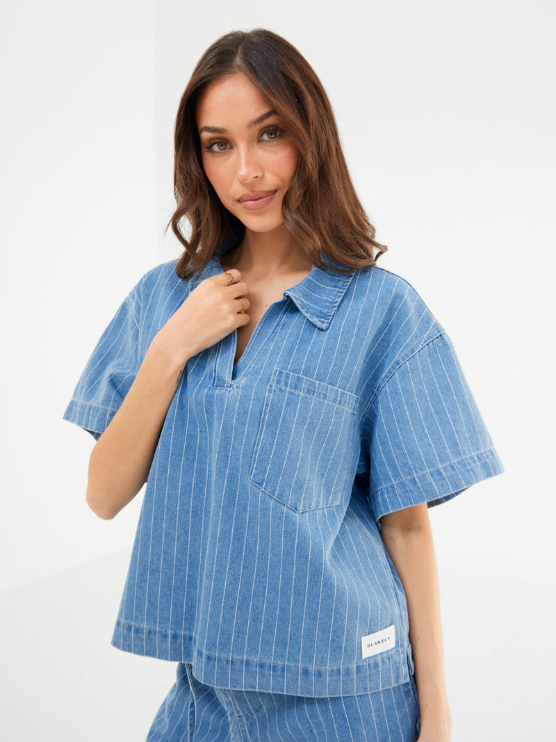 Tatum Denim Rugby Shirt - Mittelblau