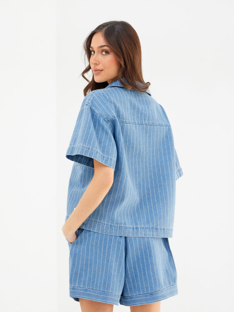 Tatum Denim Rugby Shirt - Mittelblau