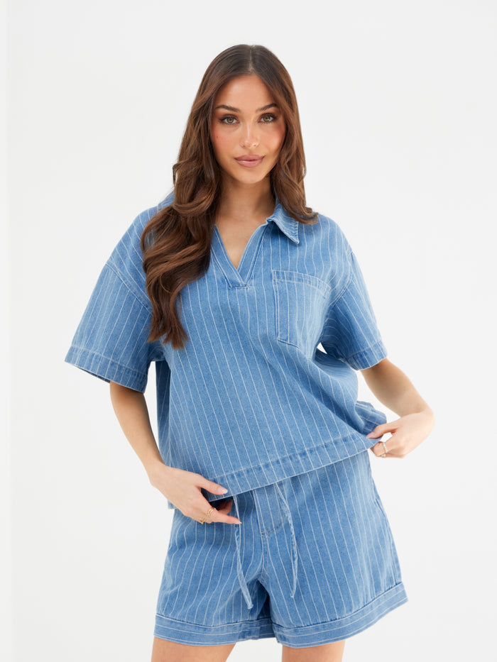 Tatum Denim Rugby Shirt - Mittelblau