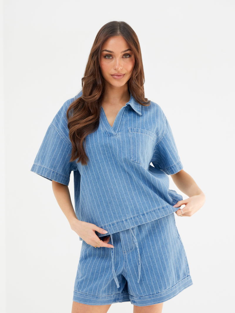 Tatum Denim Rugby Shirt - Mittelblau