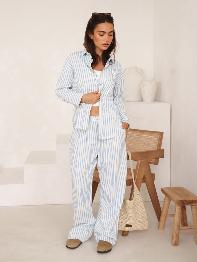 Lou Stripe Trousers - Mittelblau