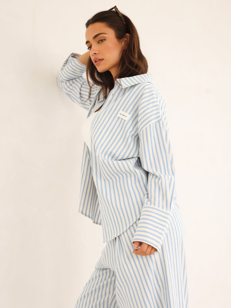 Lou Stripe Trousers - Mittelblau