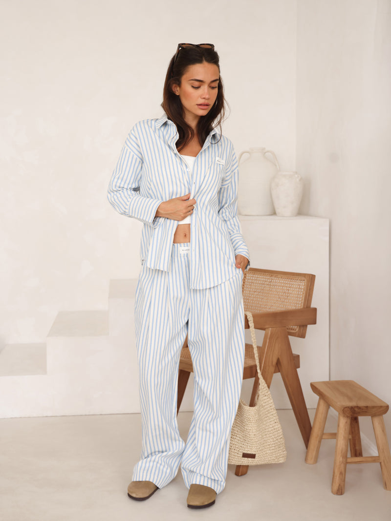 Lou Oversized Stripe Shirt - Middenblauw