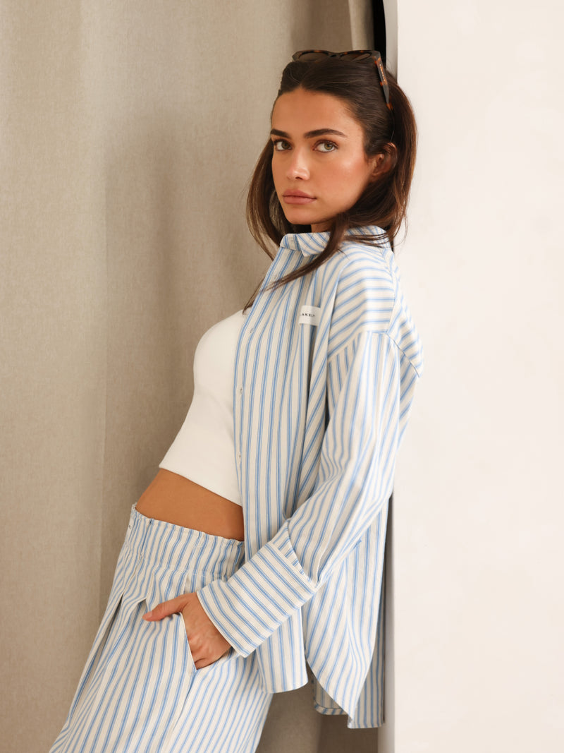 Lou Oversized Stripe Shirt - Middenblauw
