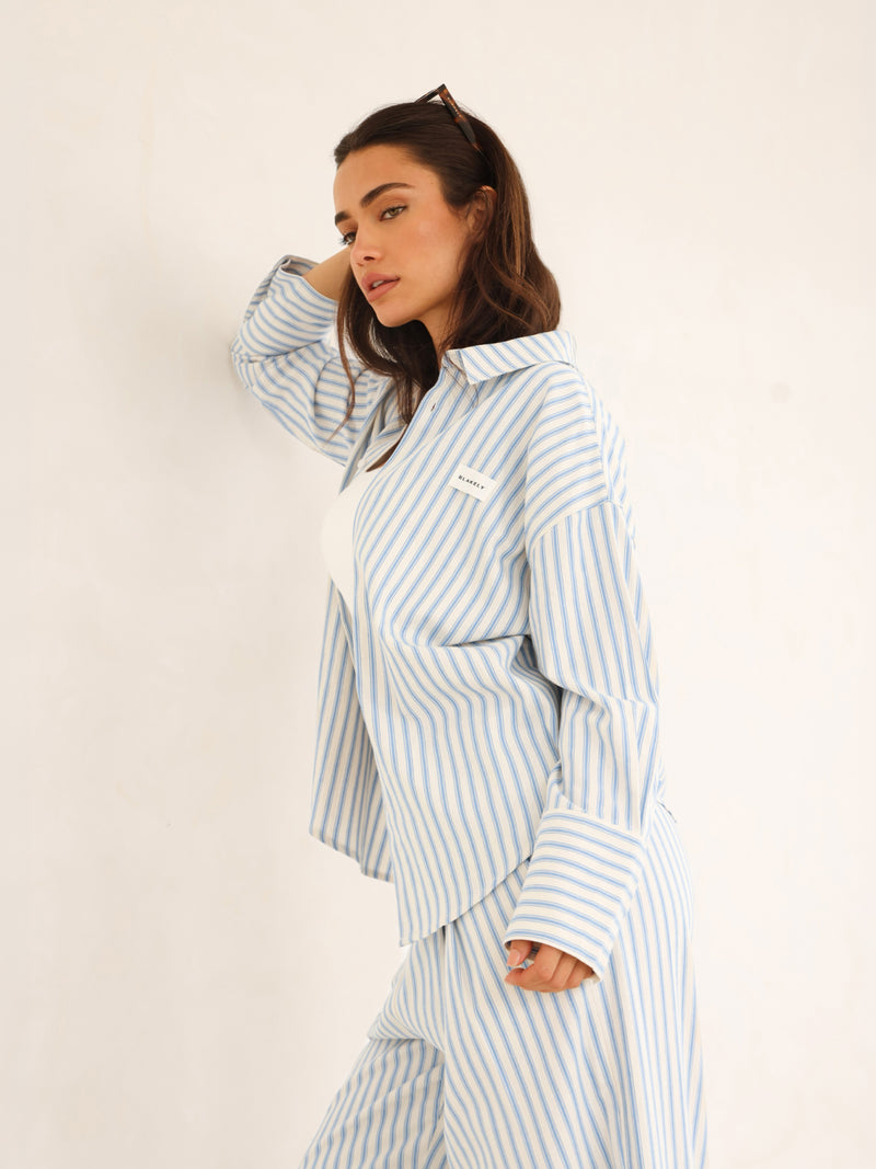 Lou Oversized Stripe Shirt - Middenblauw