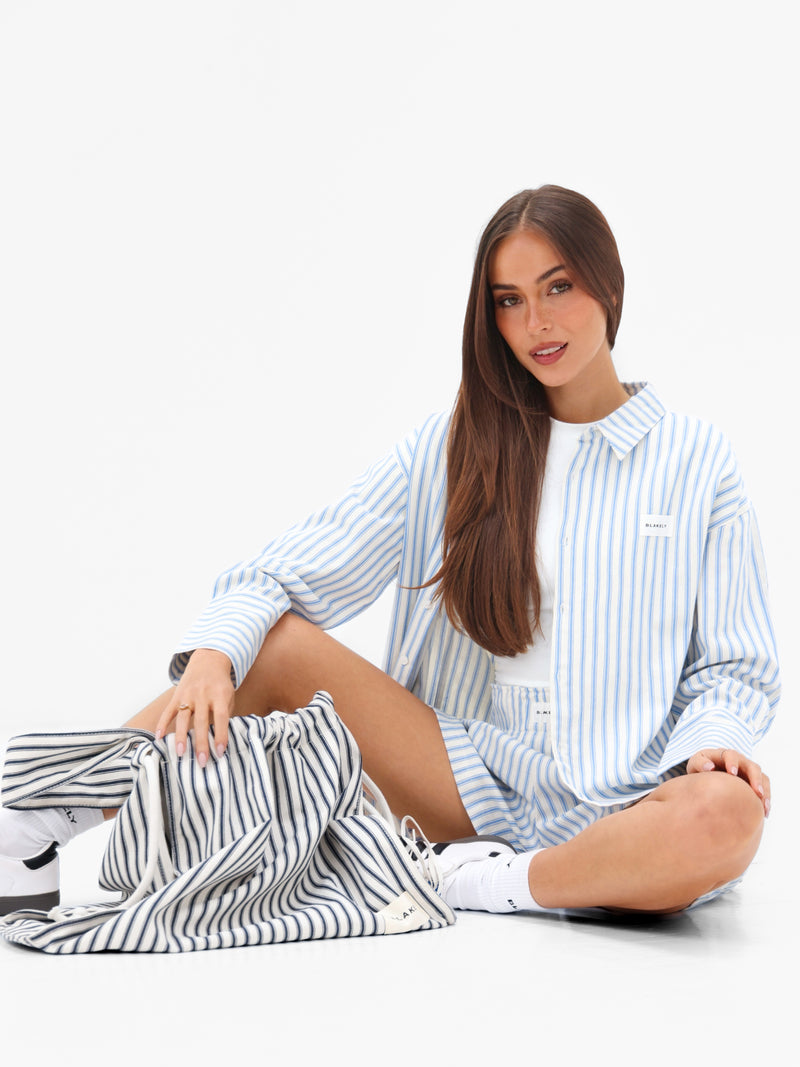 Lou Oversized Stripe Shirt - Middenblauw