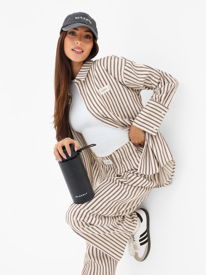 Lou Oversized Stripe Shirt - Marron Châtain