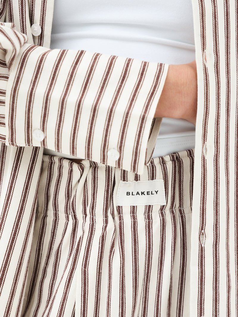 Lou Oversized Stripe Shirt - Marron Châtain