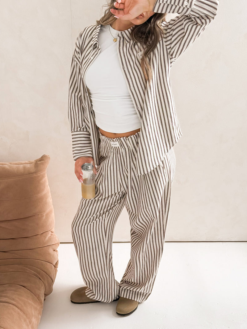 Lou Oversized Stripe Shirt - Marron Châtain