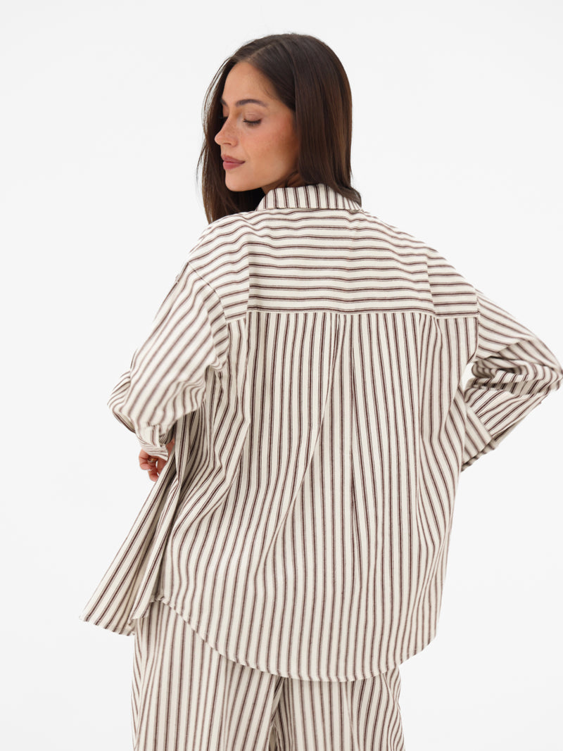 Lou Oversized Stripe Shirt - Marron Châtain