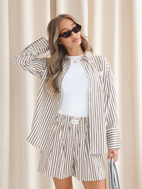 Lou Oversized Stripe Shirt - Kastanienbraun