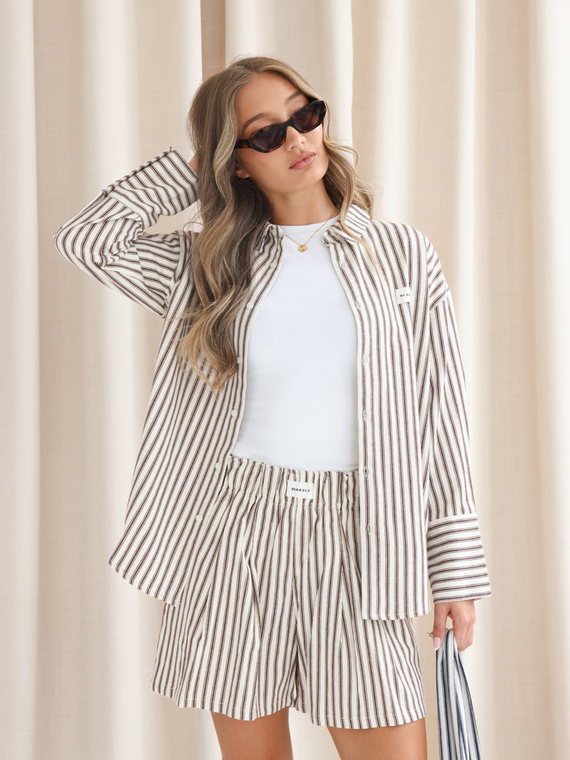 Lou Oversized Stripe Shirt - Marron Châtain
