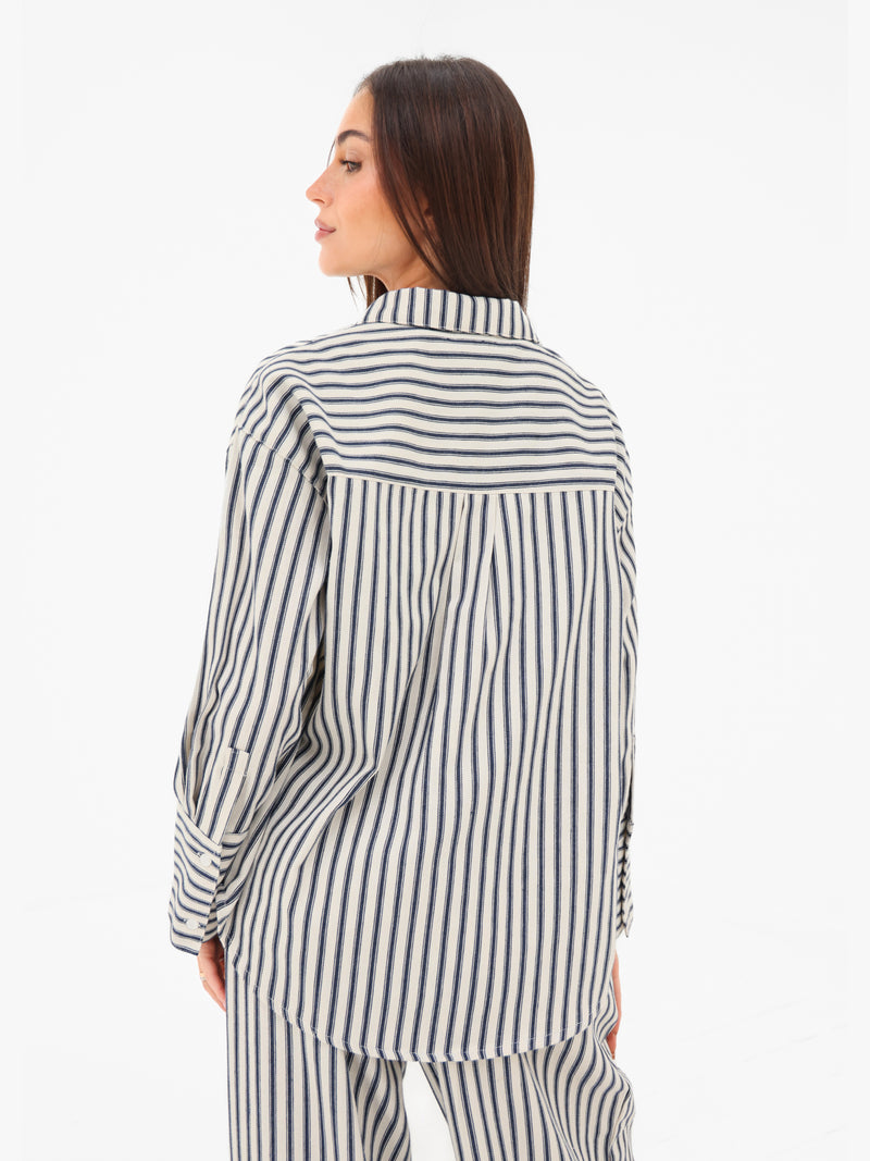 Lou Oversized Stripe Shirt - Donker Marine