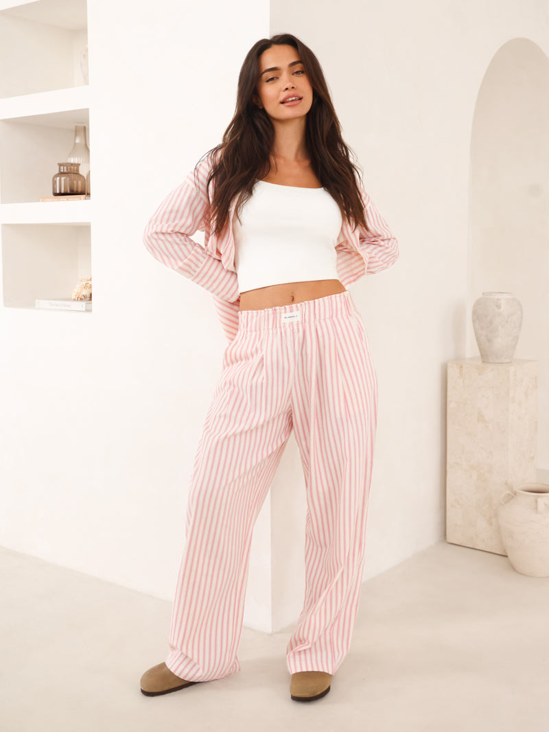 Lou Oversized Stripe Shirt - Rose chaud