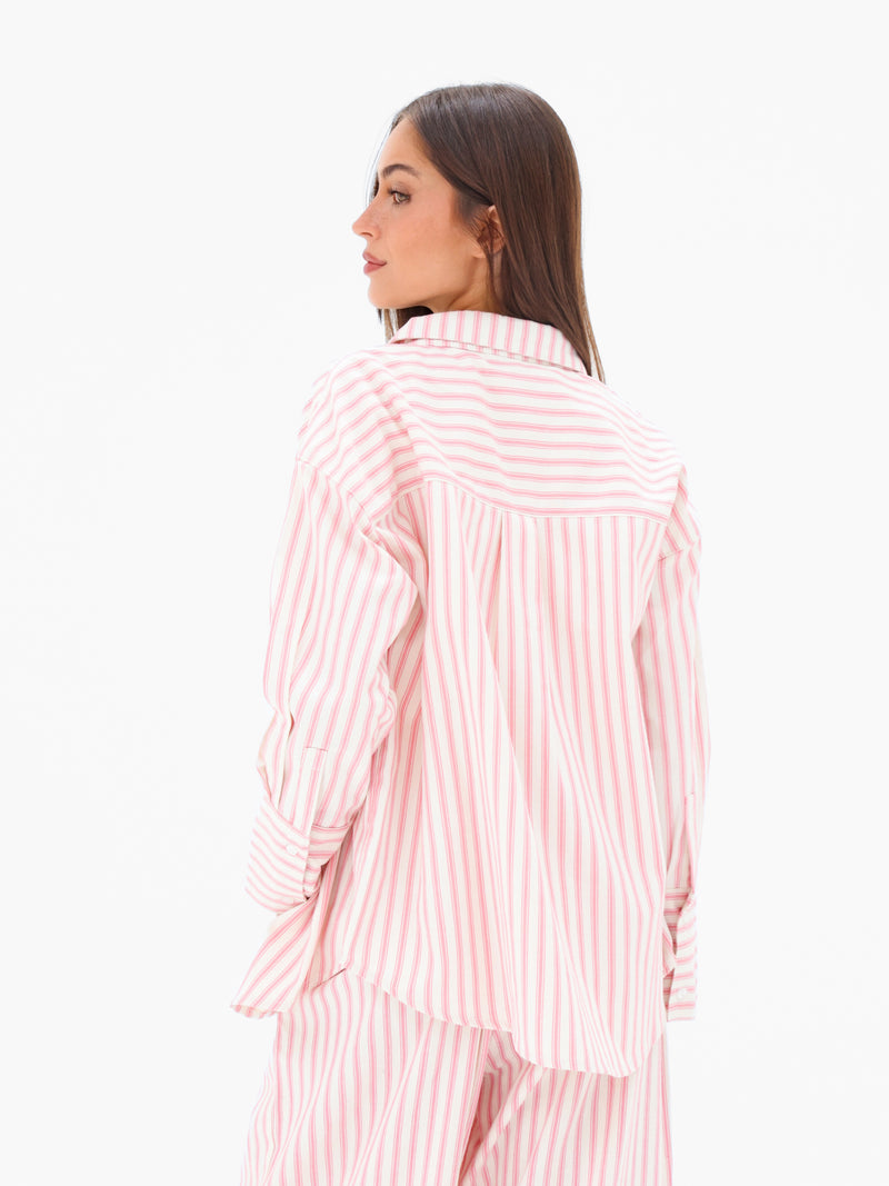 Lou Oversized Stripe Shirt - Rose chaud
