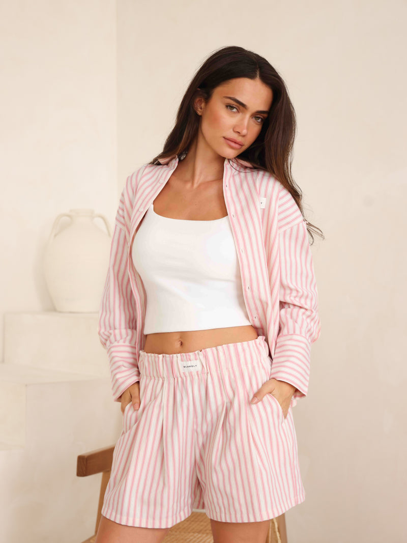 Lou Oversized Stripe Shirt - Rose chaud