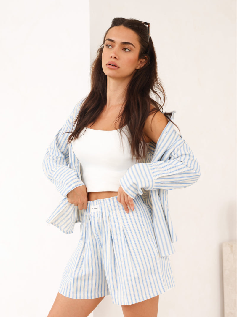 Lou Stripe Shorts - Mittelblau