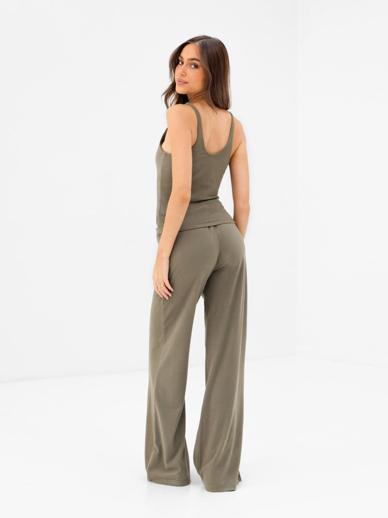 Nellie Wide Leg Trousers - Moosgrün