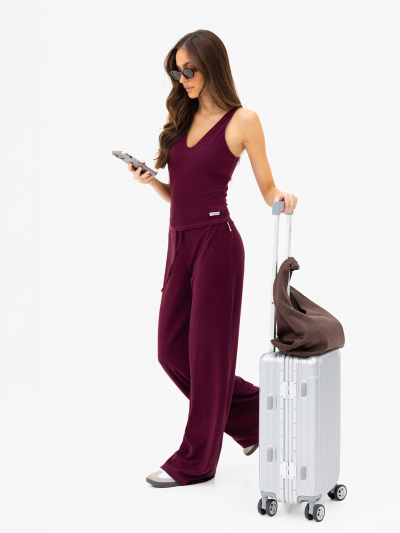 Nellie Wide Leg Trousers - Rich Burgundy