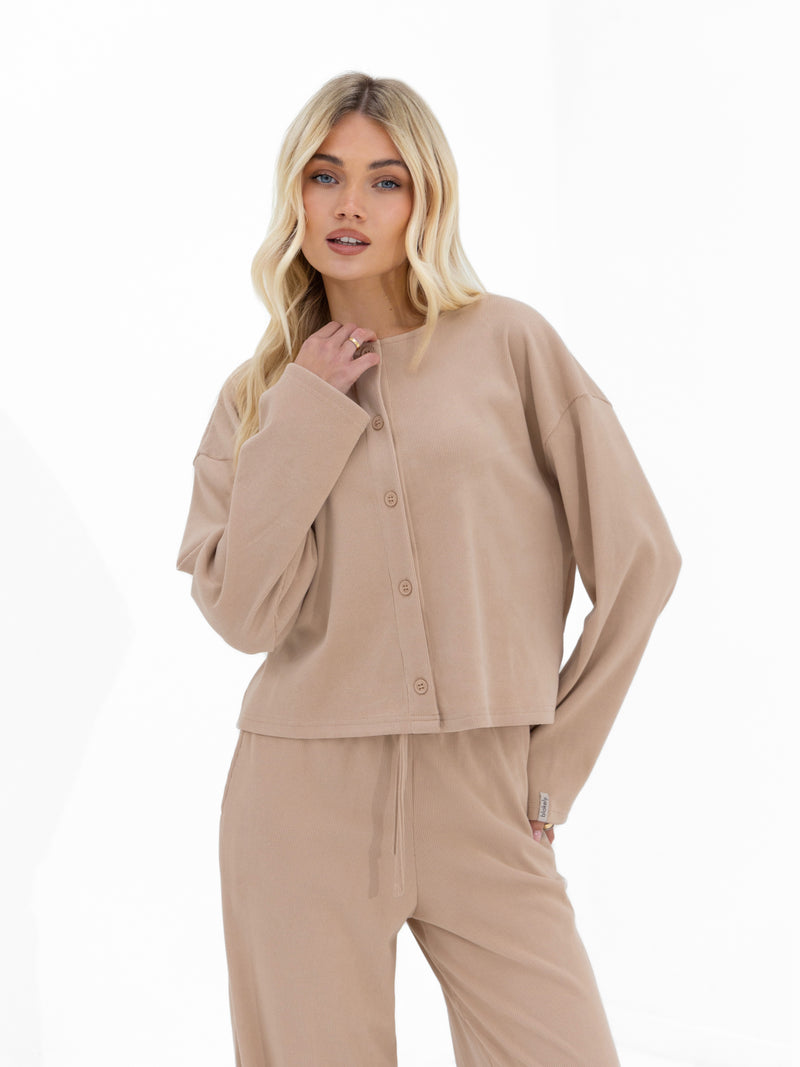 Alma Button Up Cardigan - Tan
