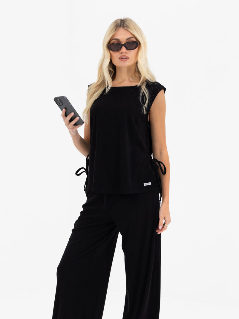 Alma Tie Up Vest - Schwarz