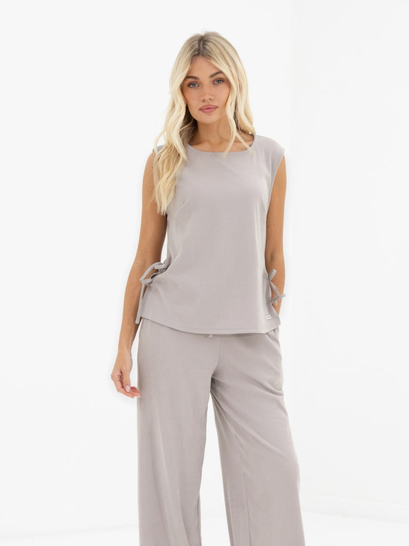 Alma Tie Up Vest - Hellgrau
