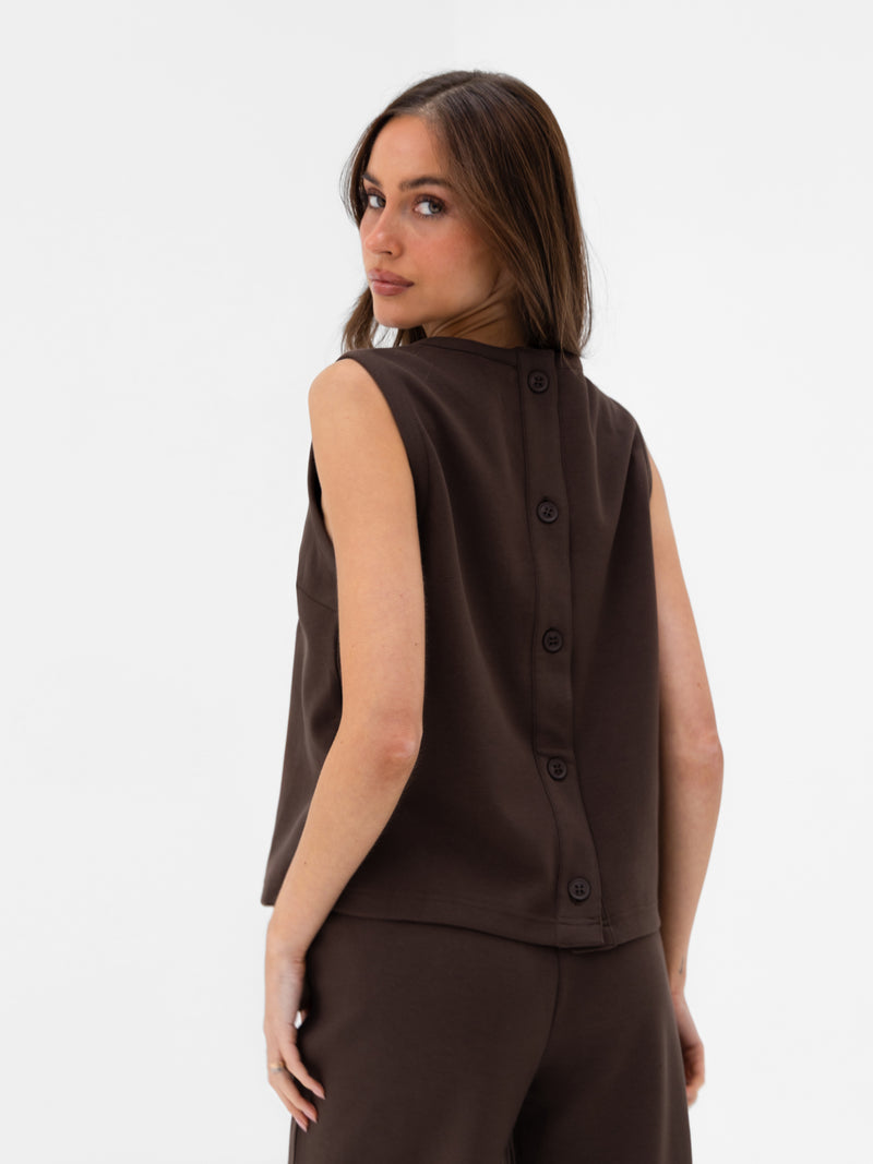 Emmy Button Up Vest - Mokka Bruin
