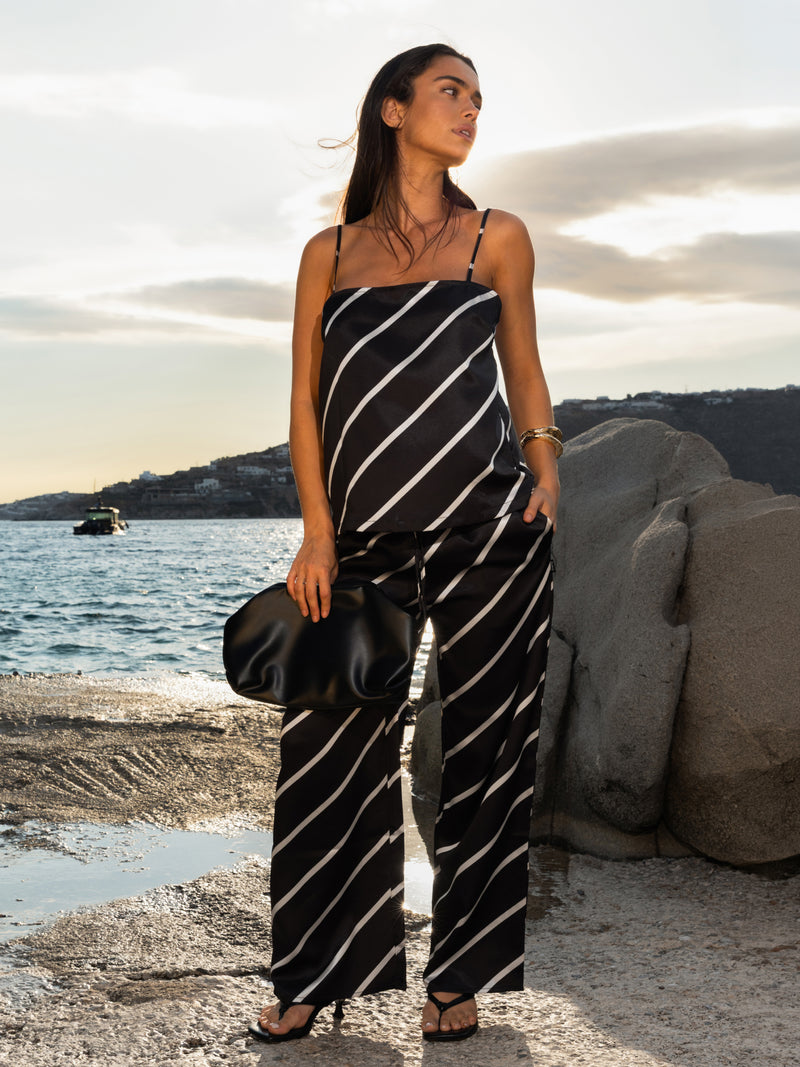 Thalia Satin Trousers - Schwarzer Streifen
