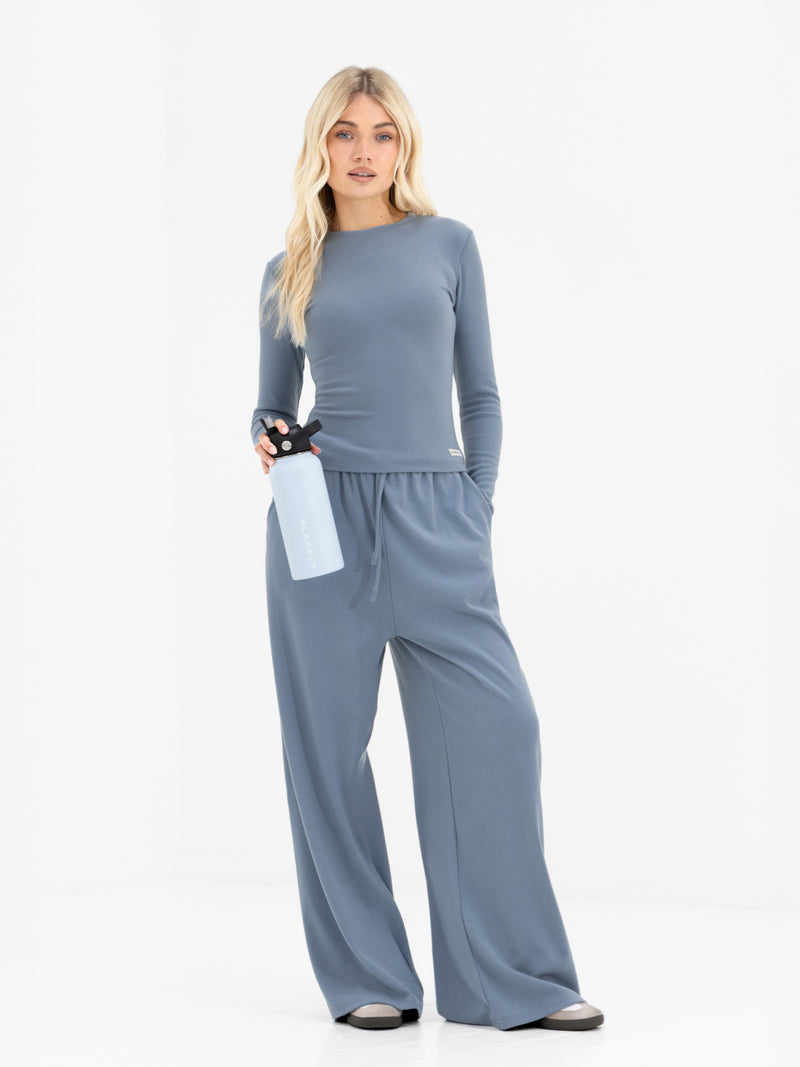 Ebony Wide Leg Trousers - Staubiges Blau