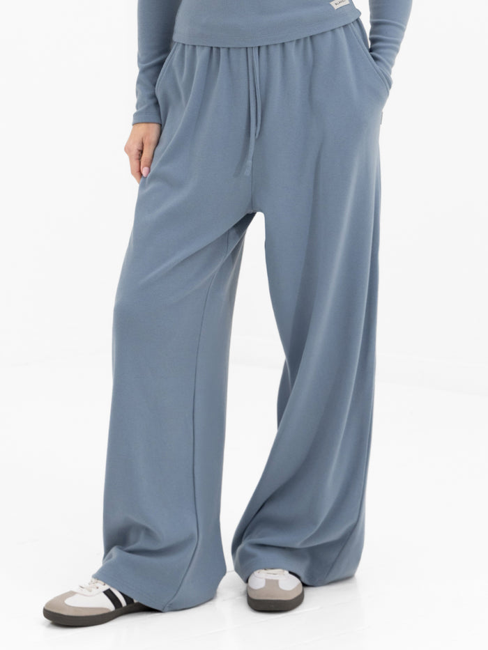 Ebony Wide Leg Trousers - Dusty Blue