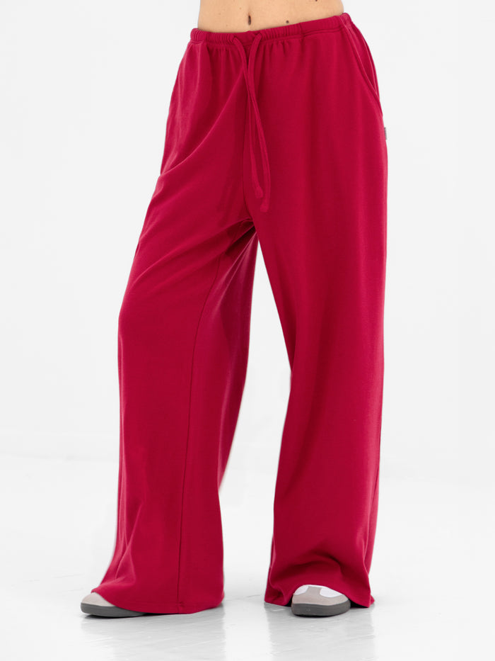 Ebony Wide Leg Trousers - Deep Raspberry