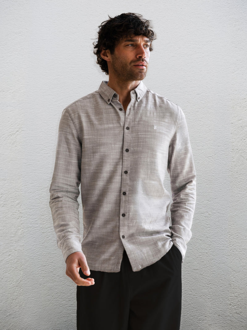 Conrad Long Sleeve Textured Shirt - Gris foncé