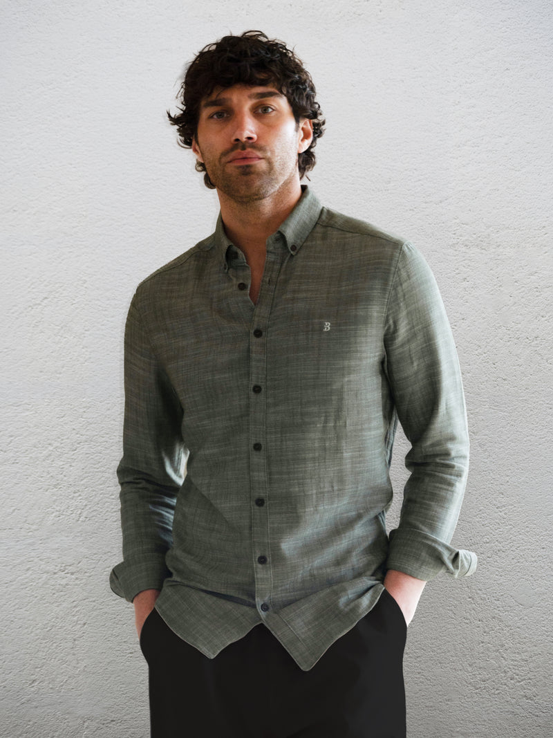 Conrad Long Sleeve Textured Shirt - Kaki