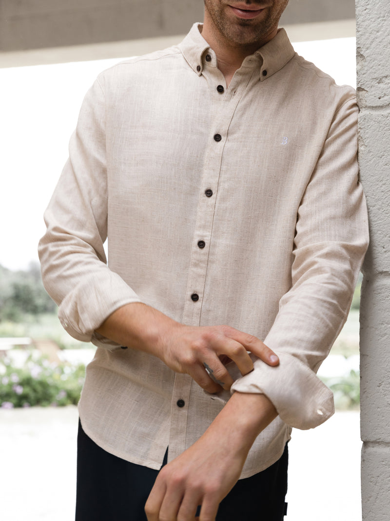 Conrad Getextureerd overhemd met lange mouwen - Lichtbeige