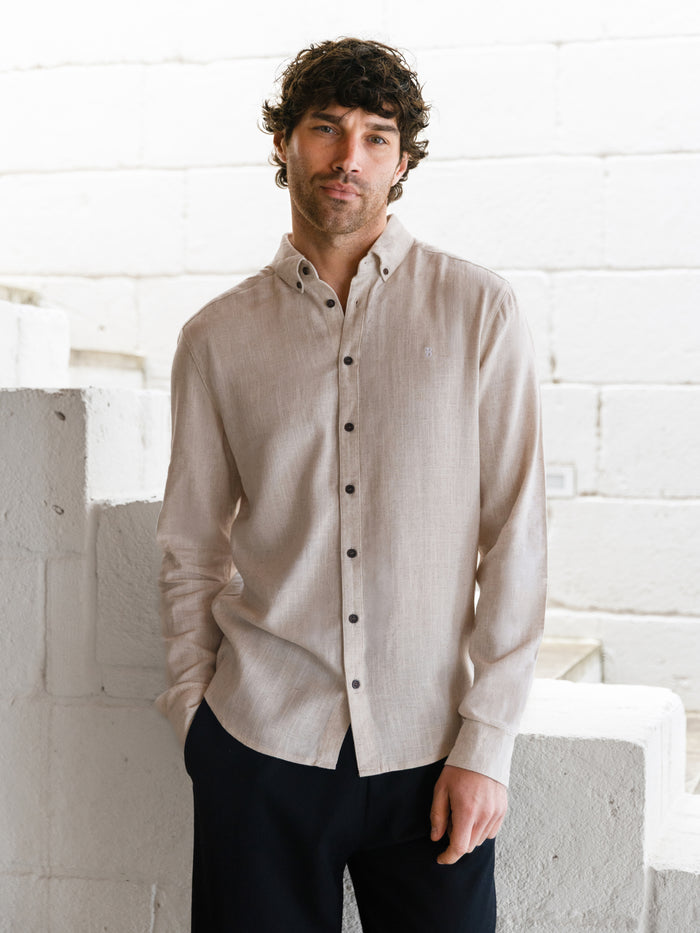 Conrad Getextureerd overhemd met lange mouwen - Lichtbeige