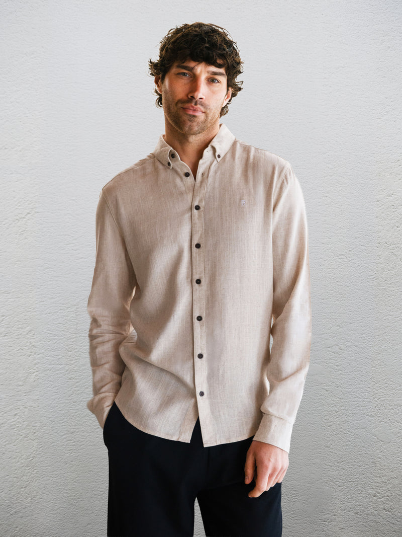 Conrad Long Sleeve Textured Shirt - Beige clair