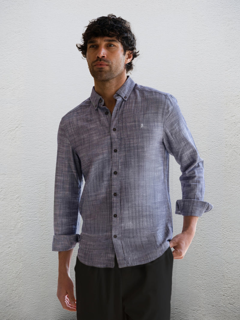Conrad Long Sleeve Textured Shirt - Marine