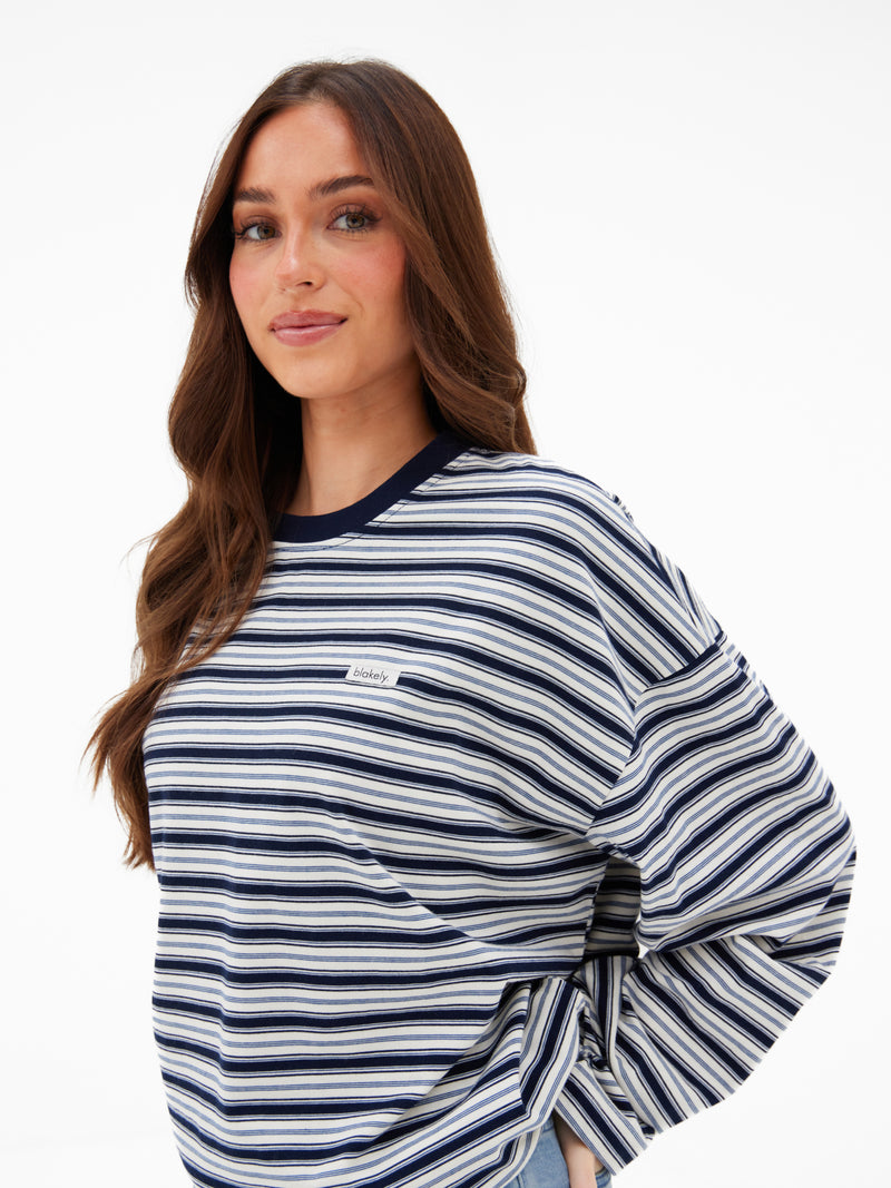 Sasha Stripe Long Sleeve Top - Marineblauer Streifen