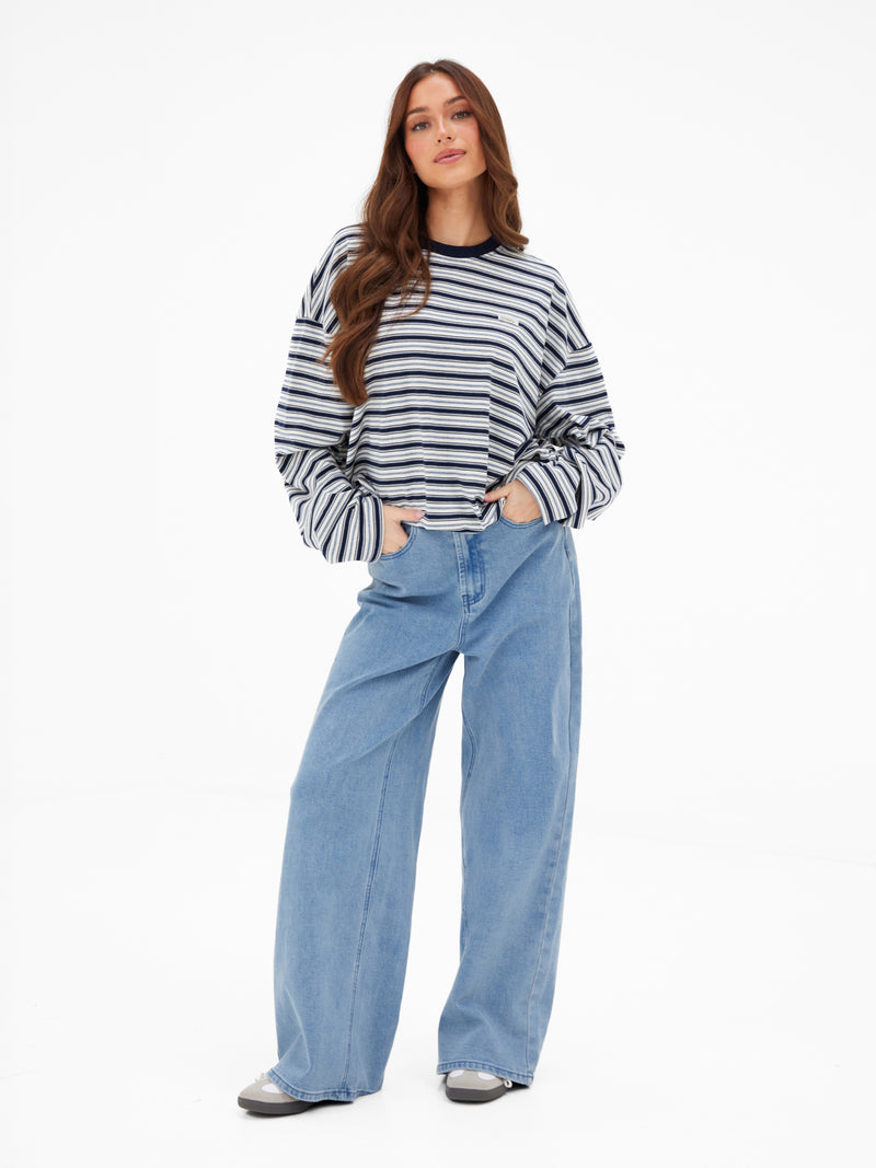 Sasha Stripe Long Sleeve Top - Marineblauer Streifen
