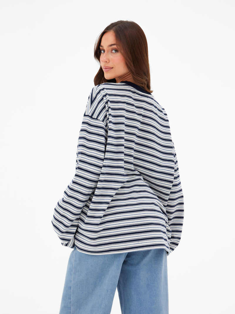 Sasha Stripe Long Sleeve Top - Marineblauer Streifen