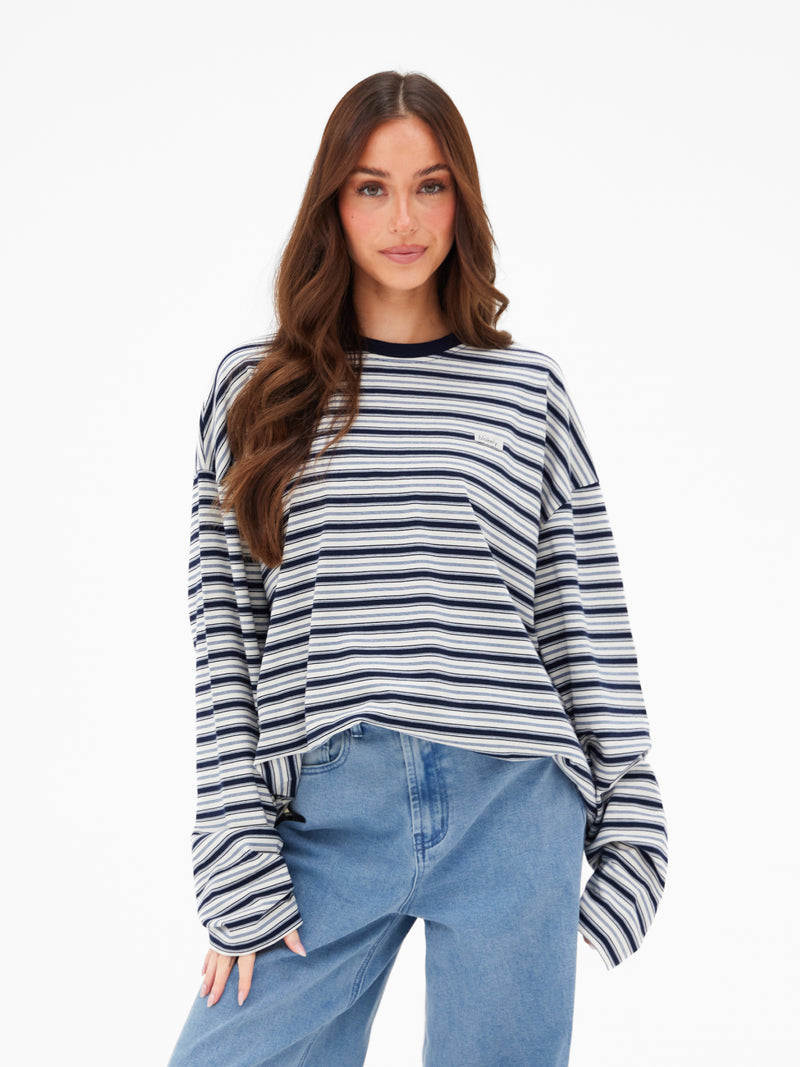Sasha Stripe Long Sleeve Top - Marineblauer Streifen