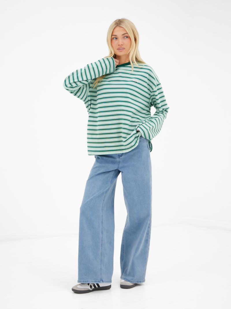 Sasha Stripe Long Sleeve Top - Grüner Streifen