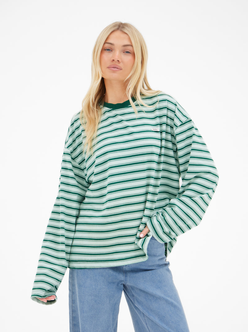 Sasha Stripe Long Sleeve Top - Grüner Streifen