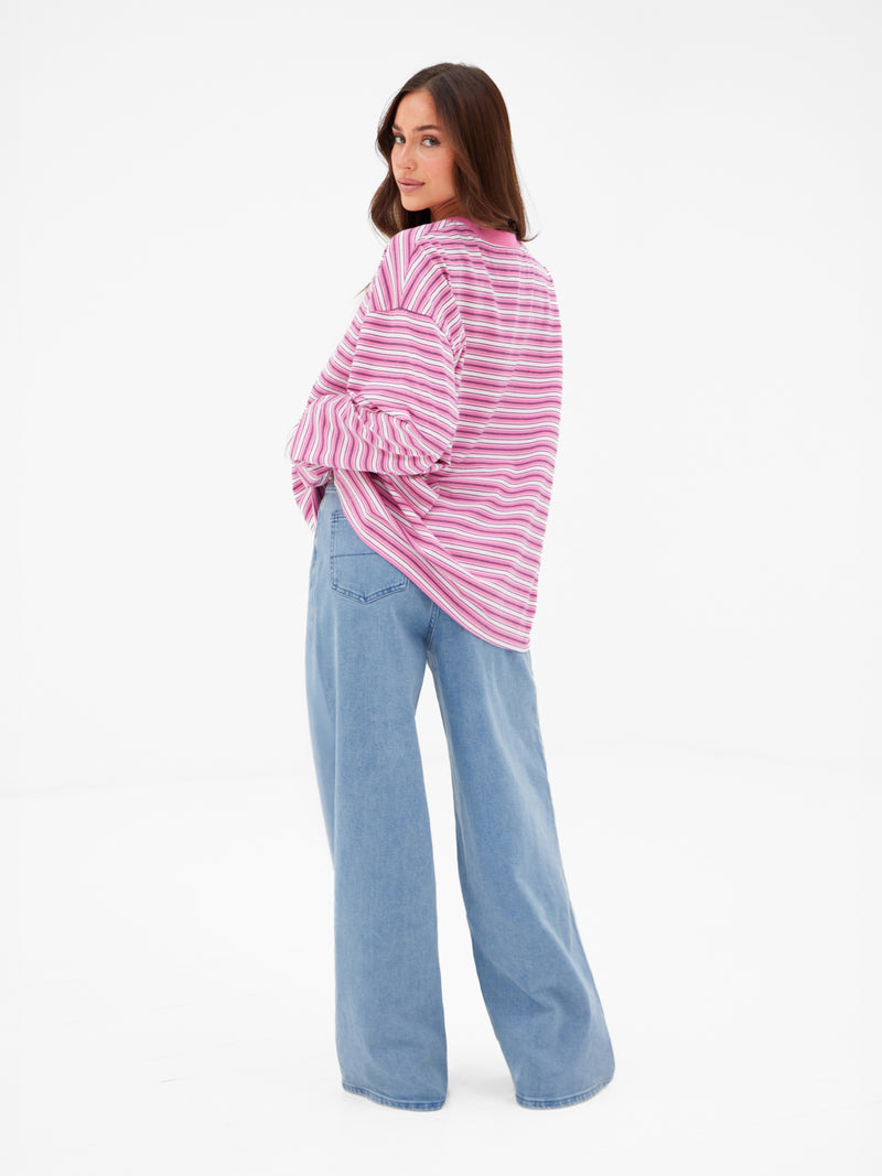 Sasha Stripe Long Sleeve Top - Rosa Streifen
