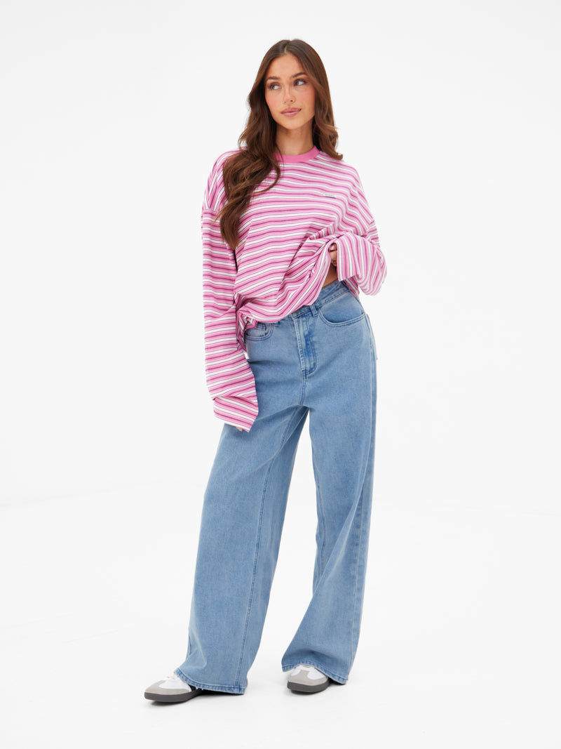 Sasha Stripe Long Sleeve Top - Rosa Streifen