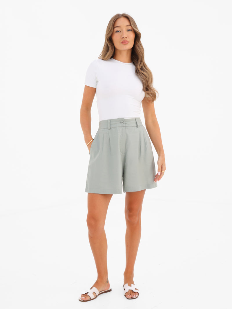 Alessia Linen Shorts - Weicher Salbei