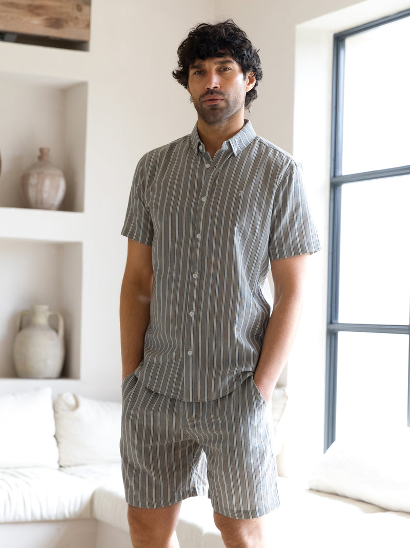 Lyon Short Sleeve Stripe Shirt - Brown