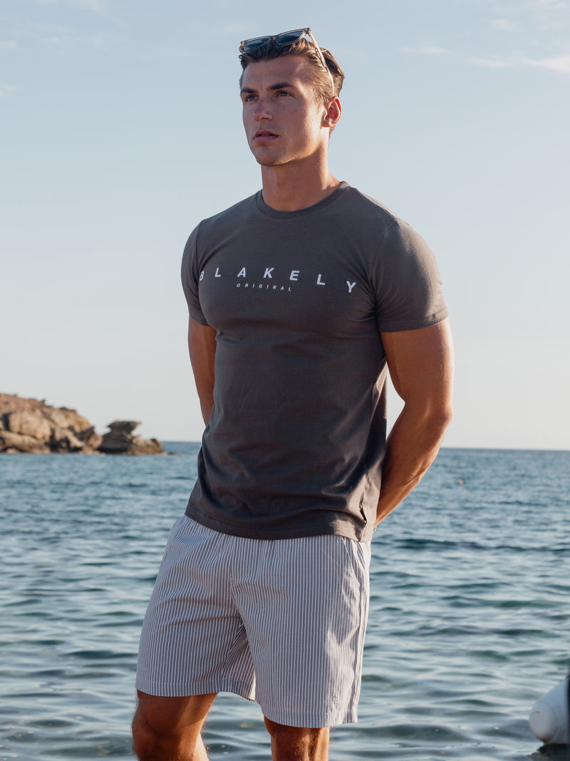 *UNRELEASED* 4406 Gestreepte herenshorts - Marine/Wit