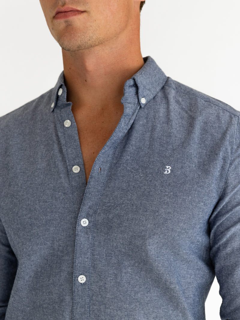 Rowan Long Sleeve Cotton Shirt - Gewaschenes Marineblau
