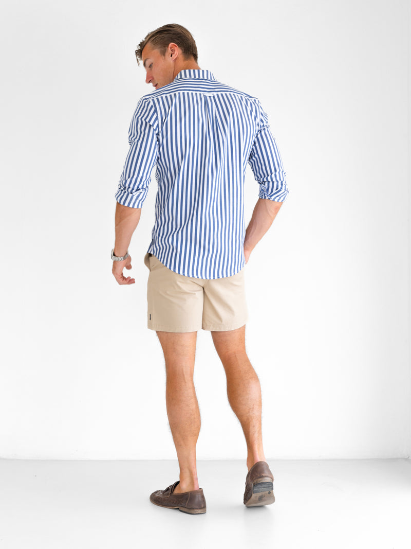 *NIET UITGEBRACHT* 4481 Gestreept herenoverhemd met lange mouwen - Marineblauw